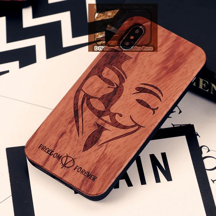 Protective Cover Natural Wood Carved Phone Fitted Case TPU for iPhone XS Max (30)
