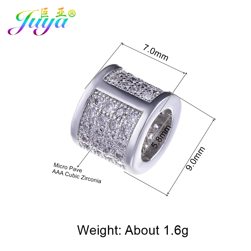 White Gold Juya DIY Металлические разделительные бусины поставки микро проложить Шампанское Циркон Шарм с большим отверстием бусины для ручной работы Натуральное изготовление каменных ювелирных изделий - Цвет: White Gold