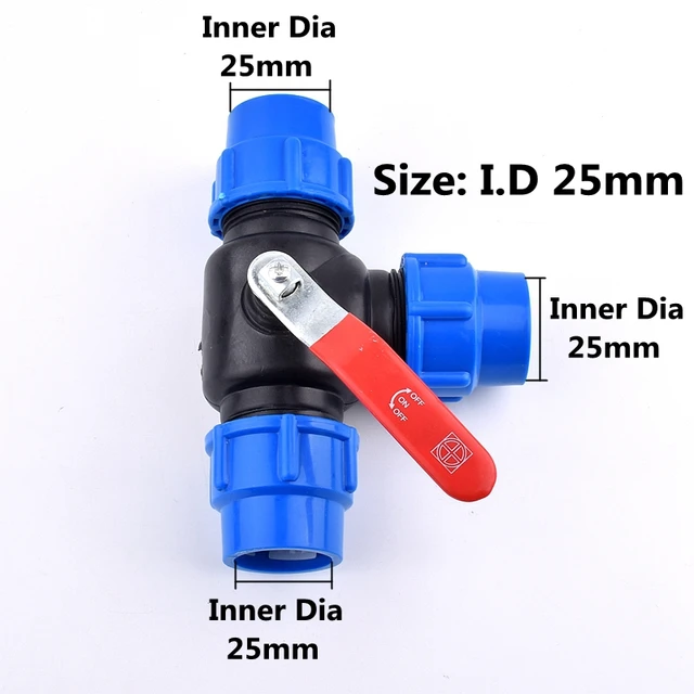 Valvola A Sfera 3 Vie Per Tubo PE 20-50 Mm: Raccordo A T Con Attacco Rapido Per Acqua, Giunto In Plastica Per Irrigazione E Industria