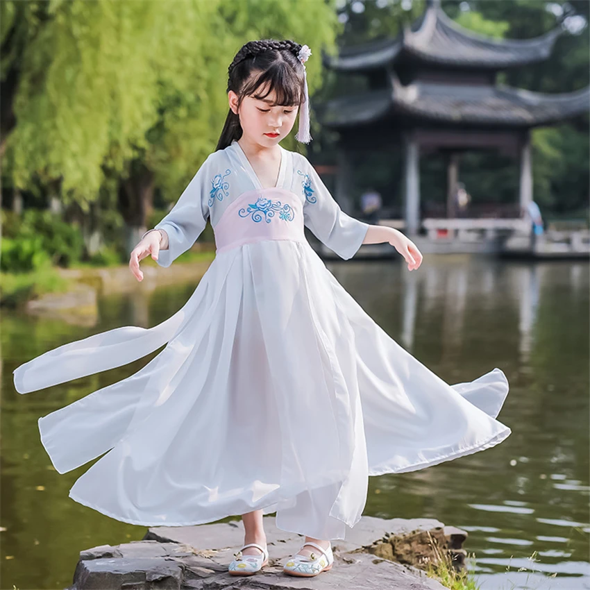 Традиционная китайская одежда Танцевальные костюмы Hanfu для девочек Праздничный