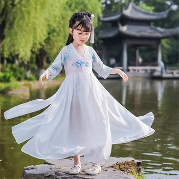 

Traditional Chinese Clothing Girls Hanfu Dance Costumes Festival Outfit Stage Performance Embroidery Folk Dancing Dress