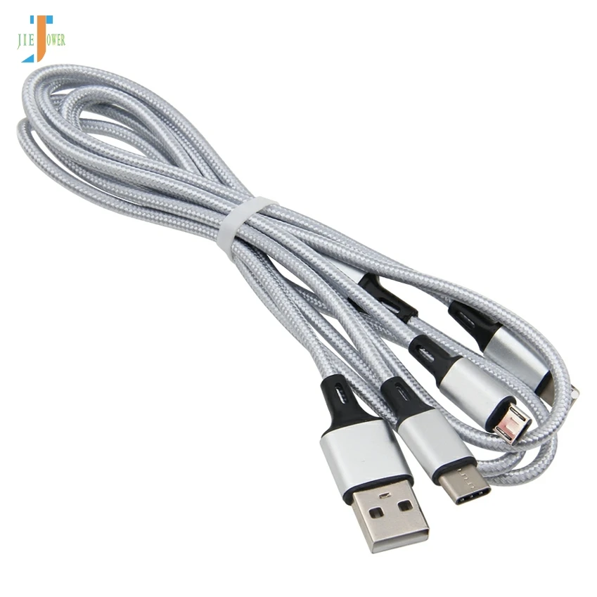 300 шт./лот 3 в 1 СВЕТОДИОДНЫЙ модуль панели управления usb type C зарядное устройство кабель для iPhone X 8 7 samsung S8 S7 huawei P20 P30 htc зарядный кабель шнур - Цвет: Серый