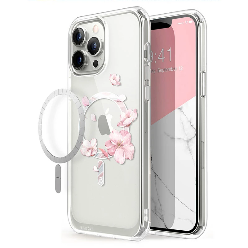 arm pouch for phone I-BLASON For iPhone 13 Pro Max Case 6.7 inch (2021 Release) Halo Slim Clear Case with TPU Inner Bumper Compatible with MagSafe cell phone pouch with strap