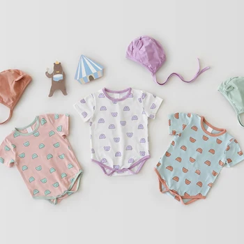 

2020 New Baby Girl Lovely Bodysuits Newborn Baby Jumpsuit +Hat Set Cotton Sleeveless One Piece Cartoon Printing Bodysuits