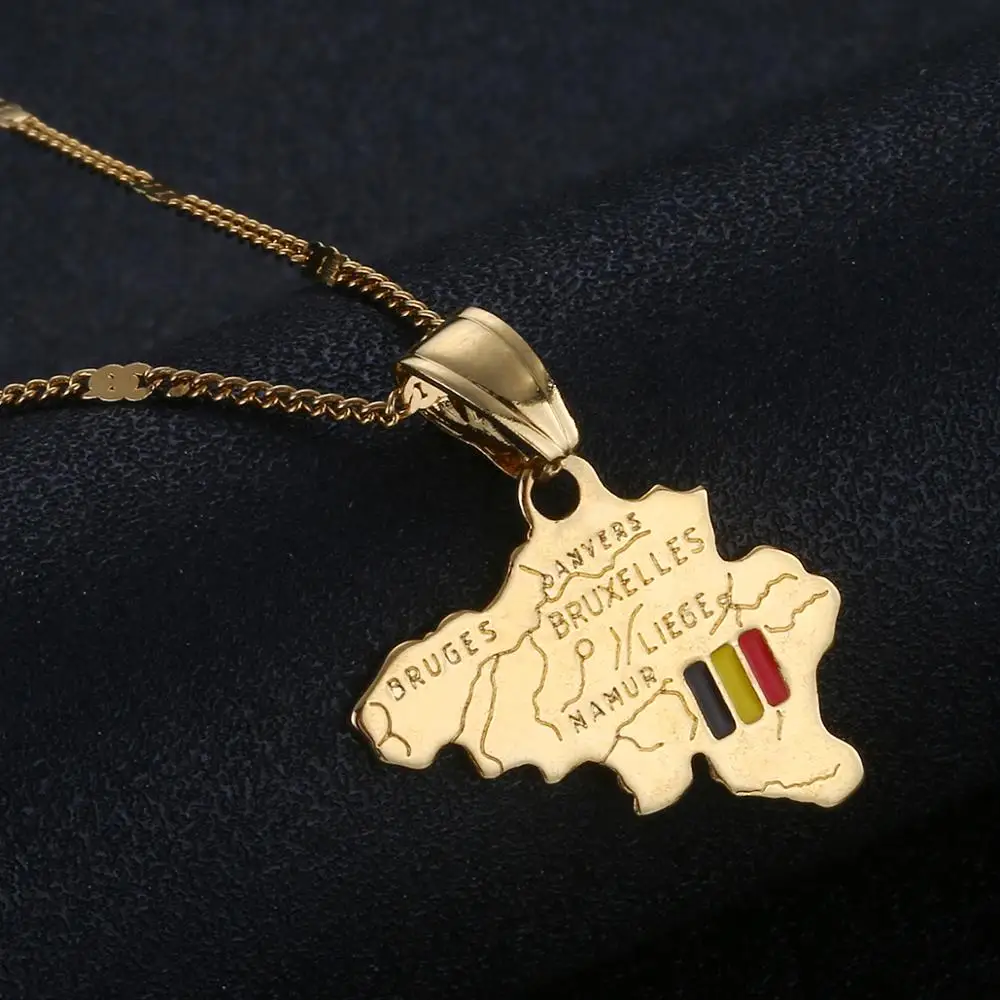 Ожерелье с подвеской в виде карты Бельгии золотого цвета эмалью и