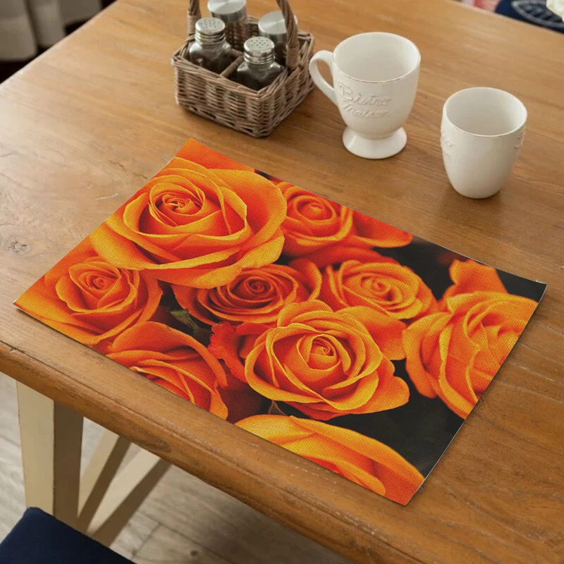 

SEAAN Flower Patton Placemats Waterproof Polyester Cotton and Line Coaster Party Home Accessorise Kitchen Decorative Table Mats