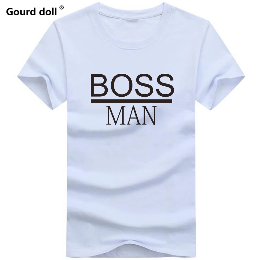 Семейные комплекты одежды, футболки для папы и сына, семейная одежда, детские футболки, топы с буквенным принтом gourd Doll - Цвет: BOSS MAN white1