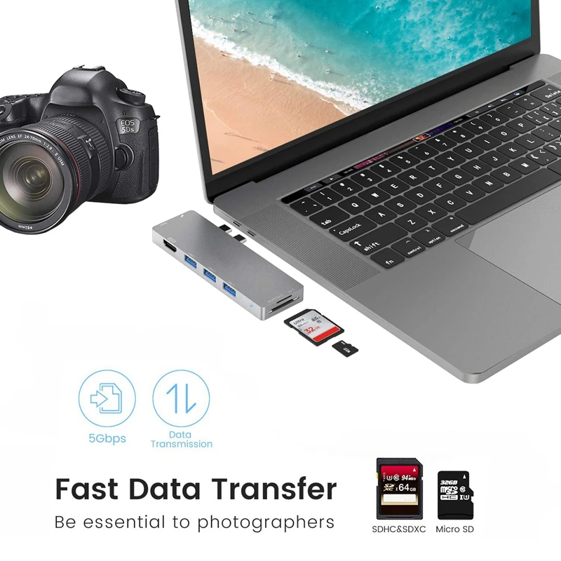Thunderbolt-3 type-C концентратор 8 в 1 кард-ридер USB3.1 зарядное устройство адаптер 4K HDMI для MacBook Pro ///Macbook Air 18