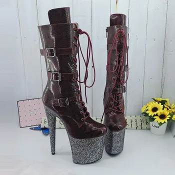 

Leecabe Burgundy snake 20CM/8inches Pole dancing High Heel platform closed toe Pole Dance boots