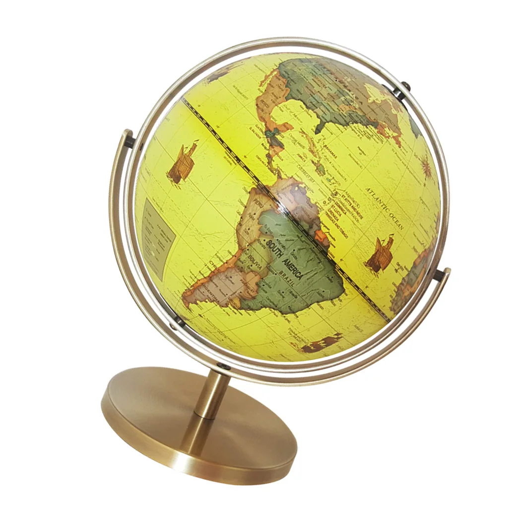 25cm ABS Geographical 720° Rotating World Map Ocean Globe Desktop Decor Teaching Aid Yellow
