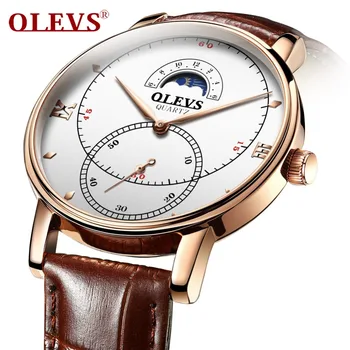 

Mens Watches OLEVS Fashion Man Watch Brown Leather Watches For Men Rose Gold Sport Quartz Clock Male Waterproof erkek kol saati
