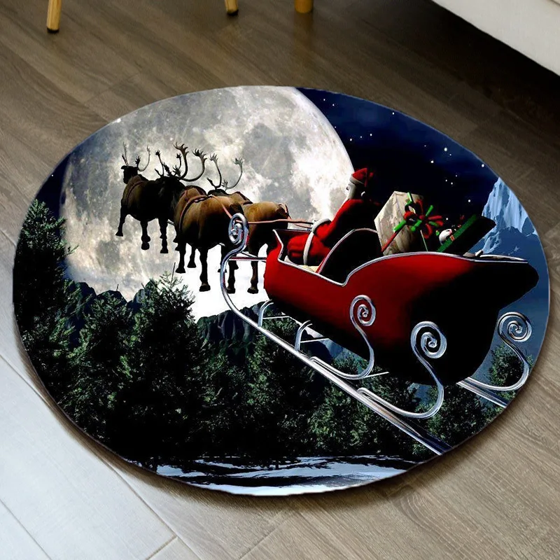 

Merry Christmas Round Rug Santa Snowman 3D Carpet Children Play Mat Xmas Chair Mat Party Decor Living Room Rugs and Carpets