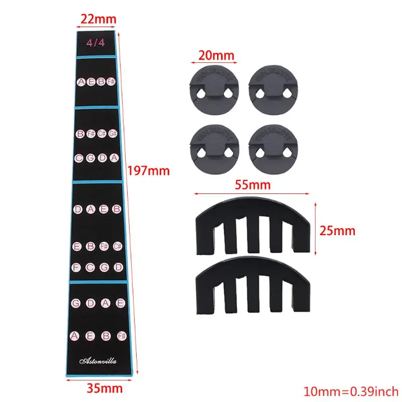 7 Pieces Rubber Violin Practice Mute Set, Included 2 x Claw Style Mute and 4 x Round Tourte Style Mute and 1 x Violin Note Stick
