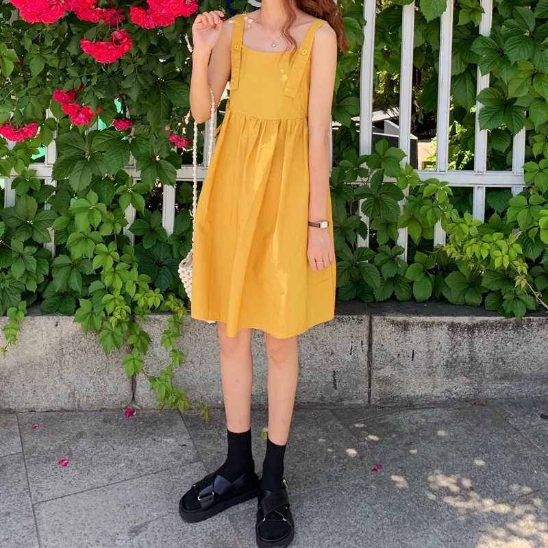 

Korean-style CHIC Solid Color Versatile Front And Back Double Purpose Dress Strap Dress