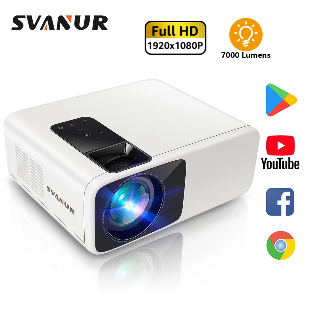 SVANUR Full HD Native 1080P Portable Projector Beamer with TV Box LED 7000 Lumens LCD Video Audio for Home Theater Cinema |