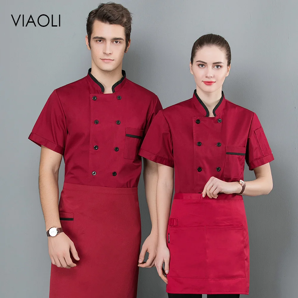 

Chef Men and Women Stand Collar double Breasted Summer breathable Short Sleeve Casual Restaurant Cook Wear Catering Uniforms