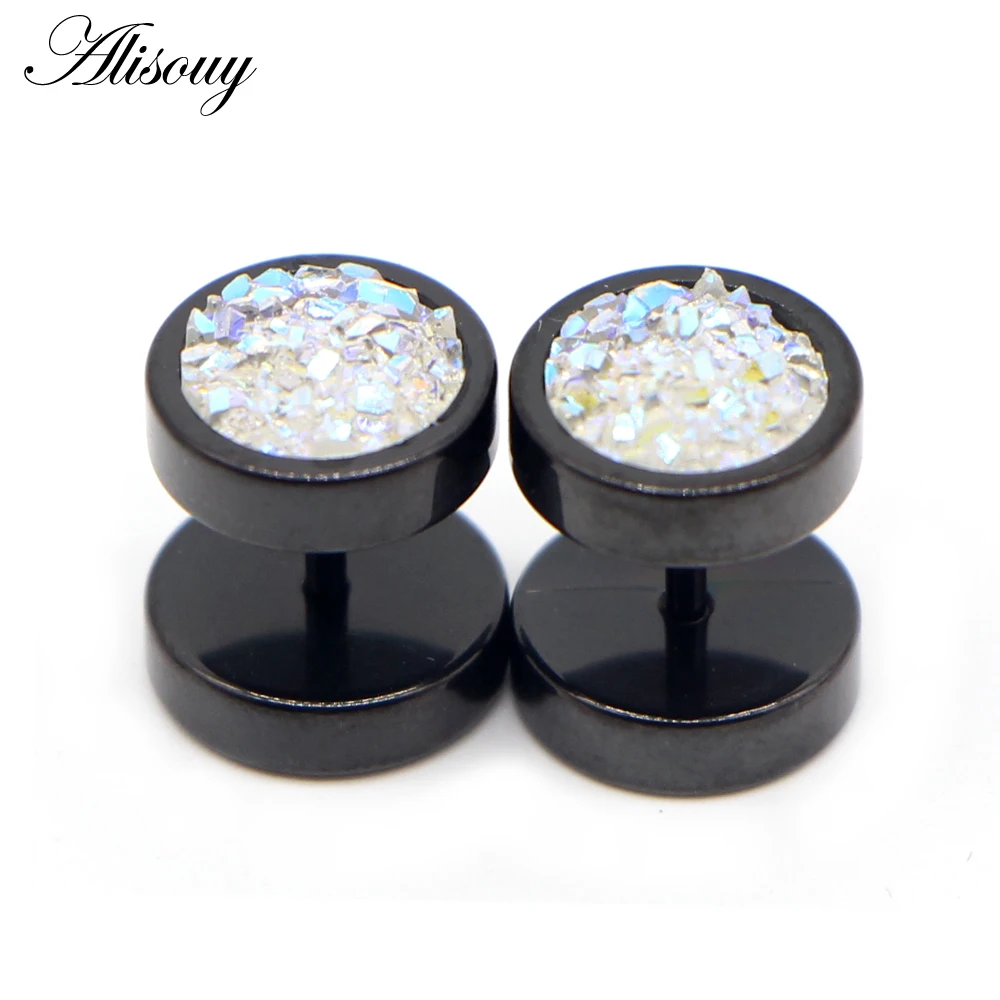 Stainless Steel Punk Double-Sided Crystal Barbell Ear Studs