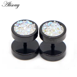 Stainless Steel Punk Double-Sided Crystal Barbell Ear Studs (Black White)