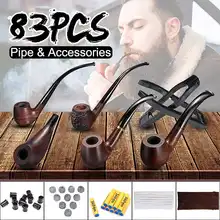 83 шт. деревянная курительная трубка изогнутого типа с длинной ручкой, табачные сигареты, сигары, трубы+ фильтр+ кальян, аксессуары для трубок