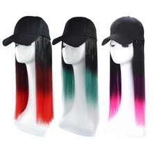 Женская вязаная шапка, бейсболка, парик, прямой розовый градиент, длинные прямые волосы для наращивания, берет для девочек, дизайн, Имитация волос