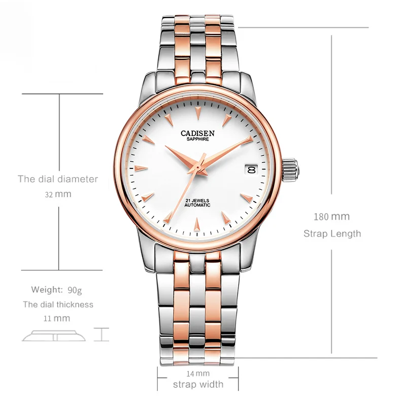 US $101.99 CADISEN 2020 Top Brand Luxury Ladies Watch Superior Women Automatic Mechanical Watch Smart Watch Sports Waterproof Calendar