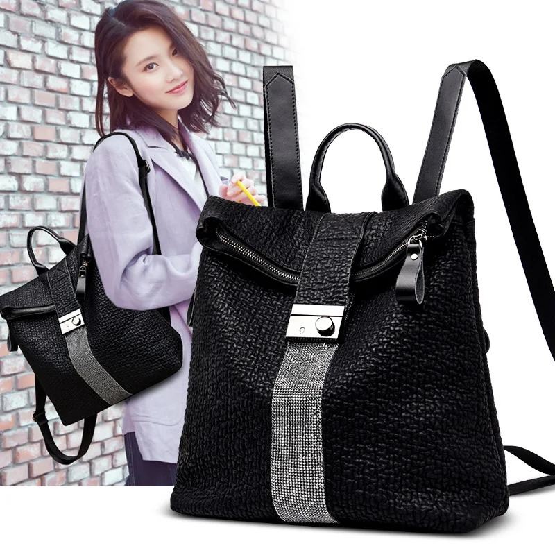 

Bag Women's 2019 New Style Fashion Soft Leather Elephant Pattern Backpack Versatile Lock Backpack with Leather Handheld Travelin