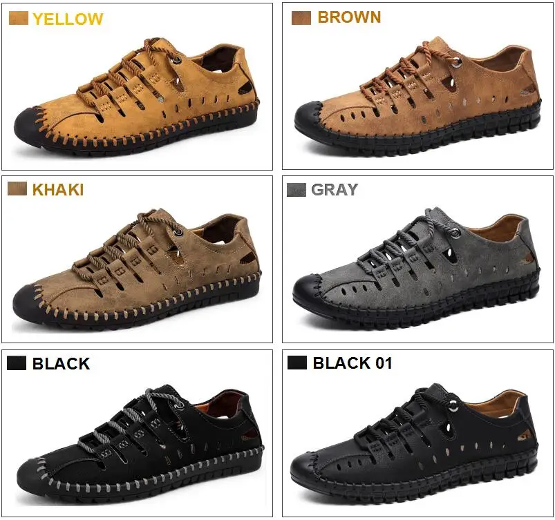 UEXIA Summer Men Leather Sandals Business Casual Shoes Men Outdoor Beach Sandals Roman Men Summer Water Shoes Footwear Size 48