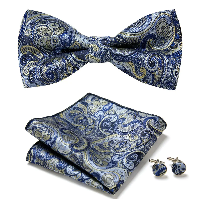 New Paisley  Bow Tie for men Wedding Bowtie Handkerchief Cufflink Set Noeud Papillon Silk Pajaritas Cravat  Female Male 3pcs light purple paisley mens wedding tie 8 5cm silk neckties business handkerchief cufflink tie gift set barry wang fa 6039