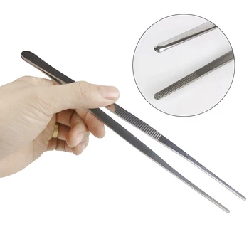 

Junejour 2Pcs/set Stainless Steel Tweezers Fish Tank Feeding Tool Clip Medical Elbow Tweezers Auxiliary Repair Tweezers Kit