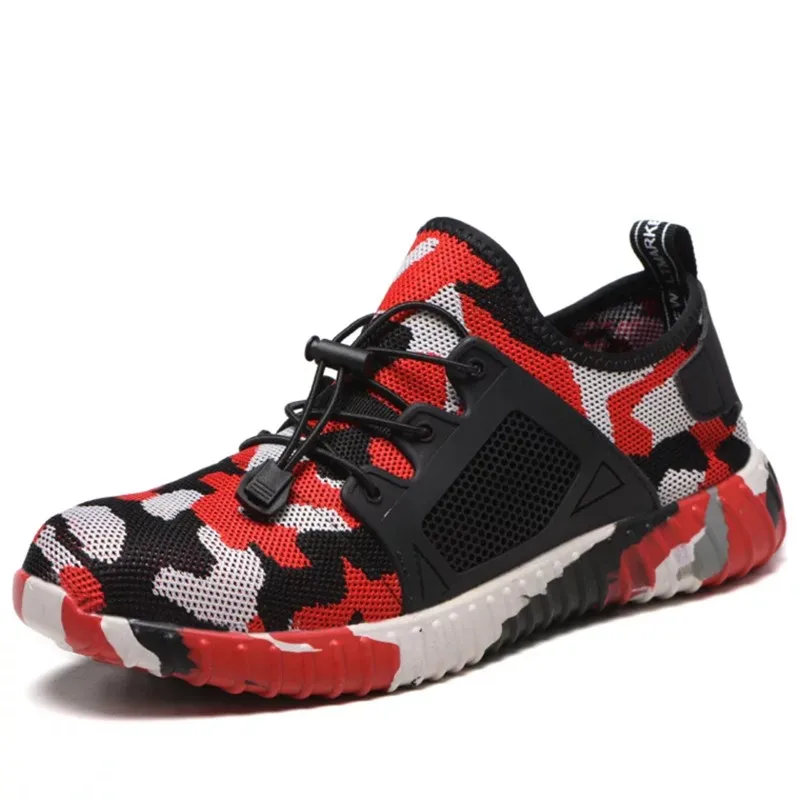Camouflage red Мужская Рабочая обувь; модная камуфляжная Уличная обувь со стальным носком; мужские армейские ботильоны; защитная обувь - Цвет: Camouflage red