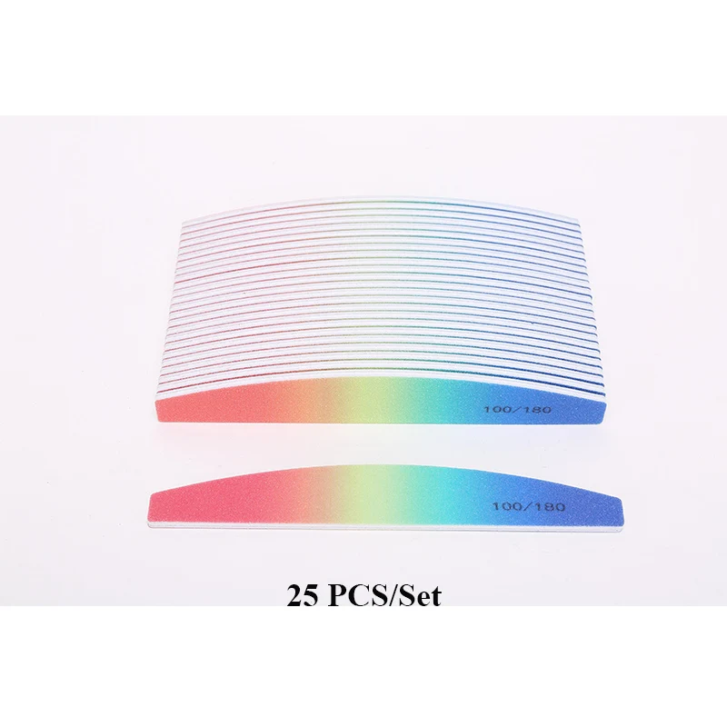 25 PCS Half Moon 25 шт./компл. Пилочки для ногтей 100 180 Профессиональный гель Лаки наждачной бумагой буфера Limas красочные ногтей фильтром воздуха полировальные инструменты для маникюра ногтей - Цвет: 25 PCS Half Moon