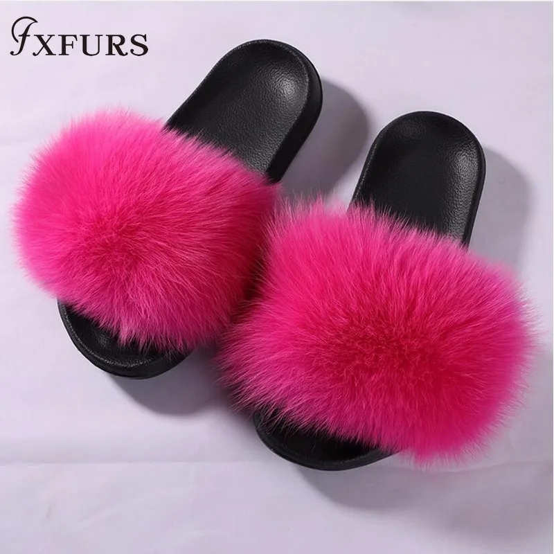 FXFURS/женские шлепанцы из 100% натурального Лисьего меха летние модные меховые