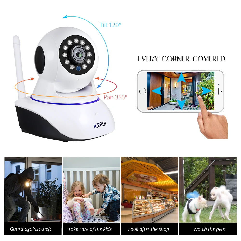 KERUI, 720 P, 1080 P, Мини, для помещений, беспроводная, Wifi, ip-камера, домашняя, CCTV, камера наблюдения, 1MP, 2MP, Tuya, умная жизнь, ночное видение