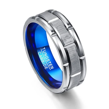 

Silver Color Engagement ring combination ring blue 8MM wide tungsten steel ring size 7-12