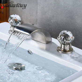 

Imitation Waterfall Water Bathroom Sink Faucet Double Handle Basin Faucet Deck Installation Hot And Cold Water Bathtub Faucet