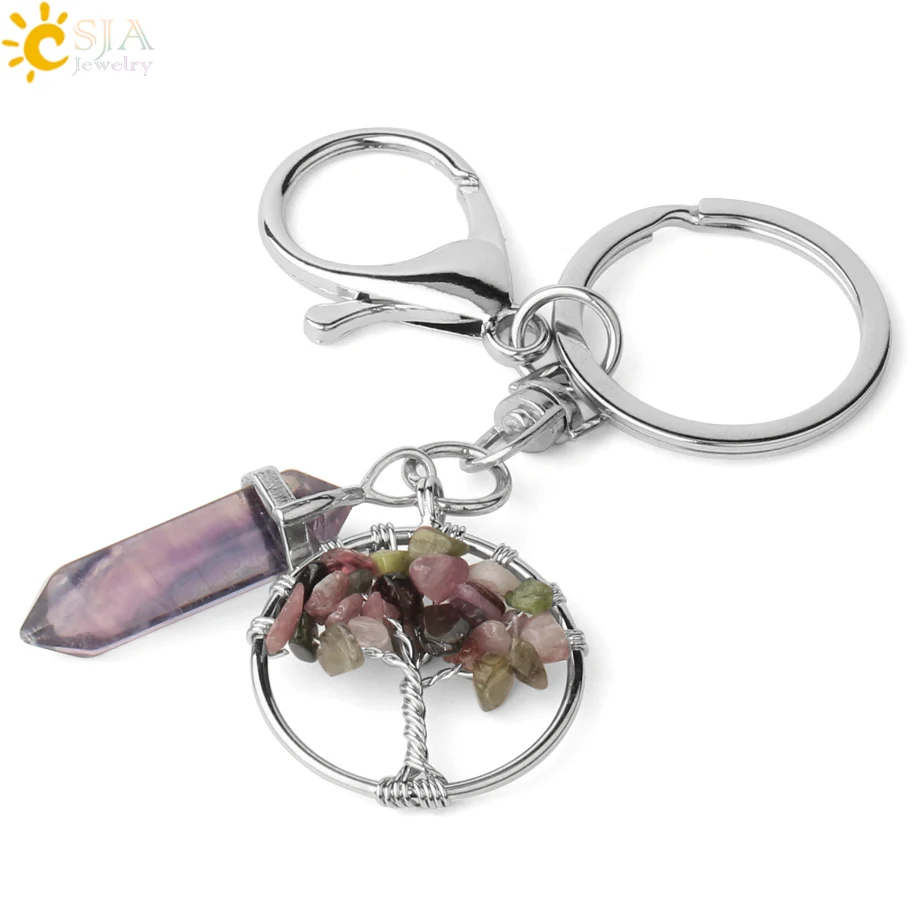 Portachiavi Albero Della Vita Con Cristalli 7 Chakra - Cuore In Pietra Naturale - Portafortuna Con Biglietto Auguri