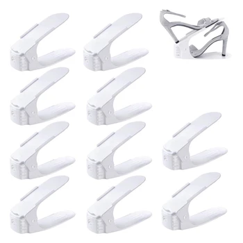 

Lot DE 10 Adjustable Shoe Support For To Stack Shoes Shoe Organizer Space Saver a Shoes Support Rack Plastic White