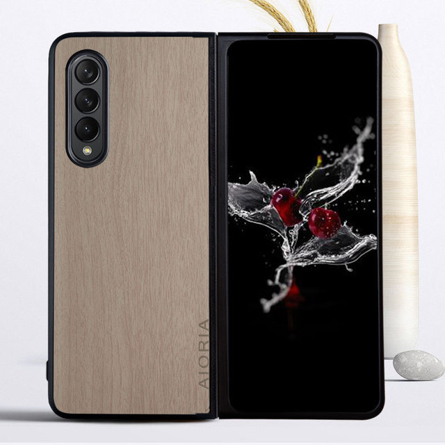 Samsung Galaxy Z Fold 3 5G Case, Z Fold3 5G Case PU Leather Retro Wood Grain Phone Case