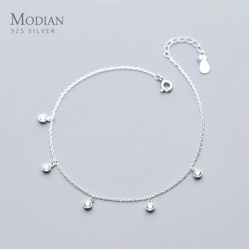 Modian Simple Essential Bead Link Anklets 925 Sterling Silver Clear CZ Bracelet for Foot Jewelry Silver Female Leg Chain NEW Modian Simple Essential Bead Link Anklets 925 Sterling Silver Clear CZ Bracelet for Foot Jewelry Silver Female Leg Chain NEW