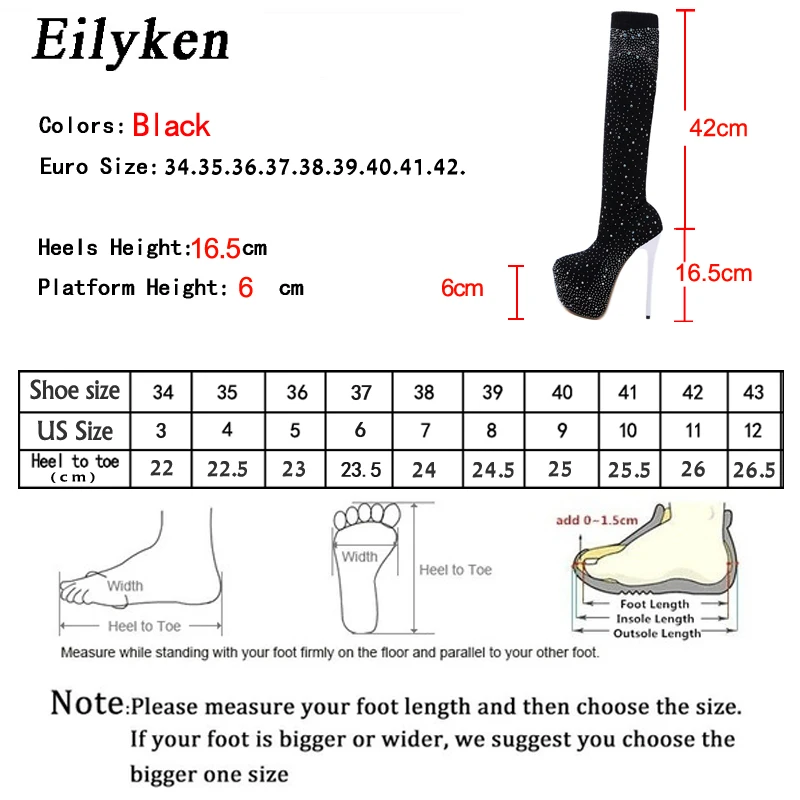 Eilyken/модные сапоги выше колена, стразы, эластичная ткань, платформа, круглый носок, Шпилька женские пикантные Клубные сапоги до бедра на высоком каблуке