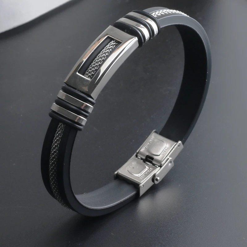 Bracelet Jewelry Stainless Steel Silicone Popcorn Chain Classical Titanium Steel Cuff Rubber for M