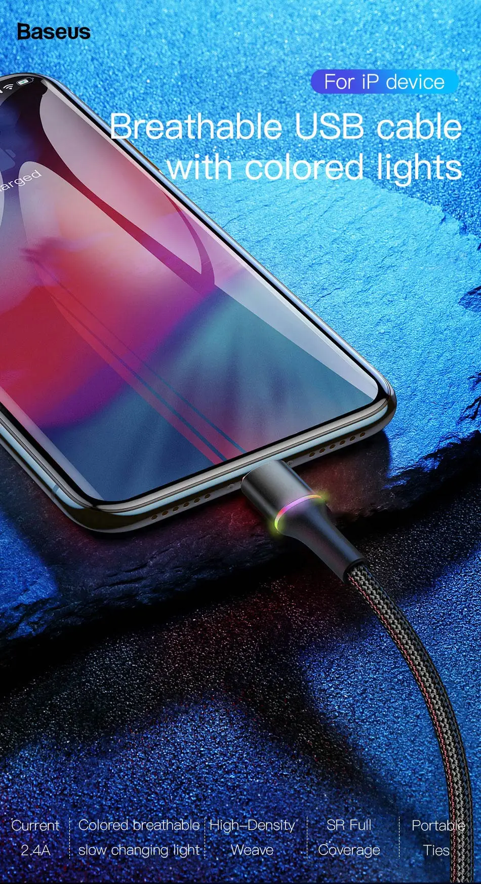 Baseus 2.4A USB кабель для iPhone быстрое зарядное устройство Освещение USB зарядка кабелей шнур для Xs Xr X 8 7 6 провод шнур Быстрая зарядка кабель
