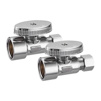 

2 Pack Lead Free Brass 1/2 Inch FIP x 3/8 Inch OD Compression Quarter Turn Straight Water Angle Stop Valve Shut Off