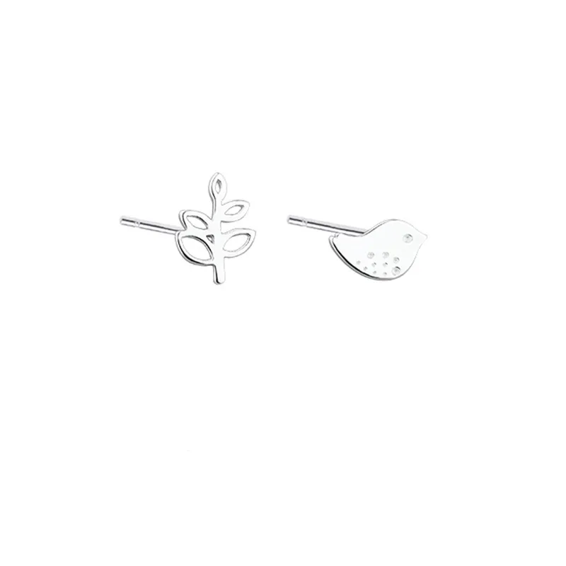 925 пробы серебряные серьги с птицами, серьги из стерлингового серебра для женщин, модные изысканные Асимметричные для ушей, серьги-гвоздики, ювелирное изделие
