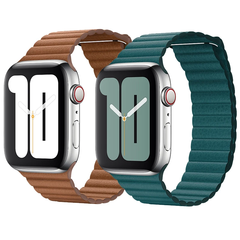 

Double Magnetic Clasp Strap for Apple watch band 44mm 40mm Leather loop iwatch bracelet 4 5 3 2 42mm 38mm for Apple watch 4 5