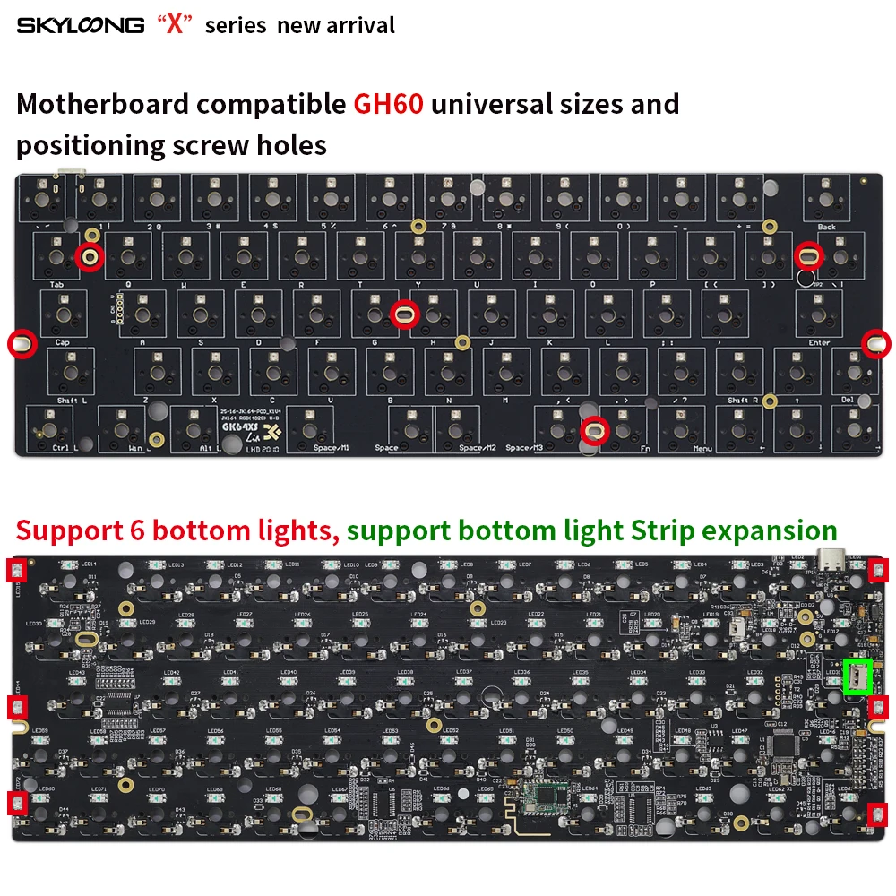 Estojo com Fio Bluetooth Programável Placa Pcb Teclado Cherry mx Kit Faça Você Mesmo Espaço Substituível Rgb Hot Swap Gk64 Gk64x Gk64xs - Imagem 5