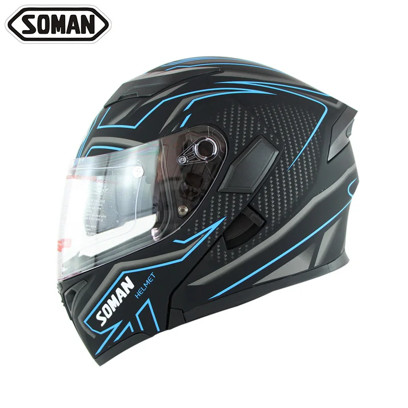 Black Blue Мужской крутой мотоциклетный шлем с полным лицом Casco черный откидной козырек Capacetes с двумя линзами для езды на шоссе Cascos Moto rbike шлемы - Цвет: Black Blue