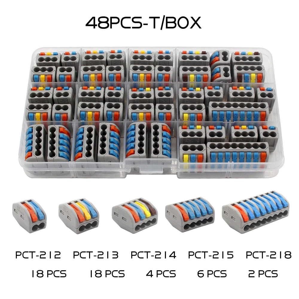 48 PCS-T 30 Вт, 48 штук в коробке быстрый соединитель проводки пуш-ап-в клеммный блок электрической клетка Весна Универсальный бытовой Комбинации костюм - Цвет: 48 PCS-T