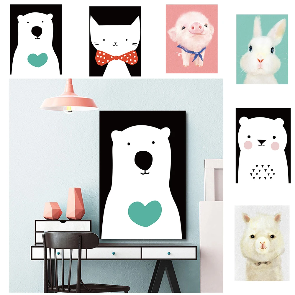 

60x80cm Nursery Wall Art Canvas Posters Print Cartoon Rabbit Cat Painting Nordic Kids Decoration Picture Baby Living Room Prints