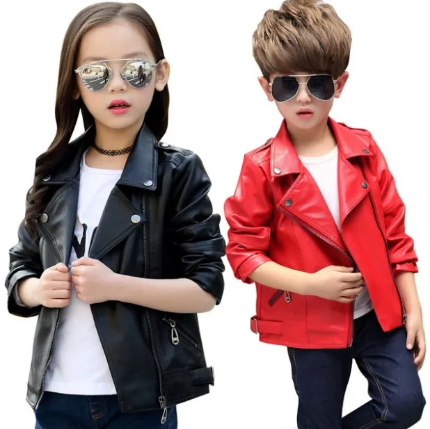Spring Autumn Leather Jacket Kids Clothing Pu Leather Coat Jackets Zipper Coats Baby Boy Girl Children Jacket Outwear Clothing